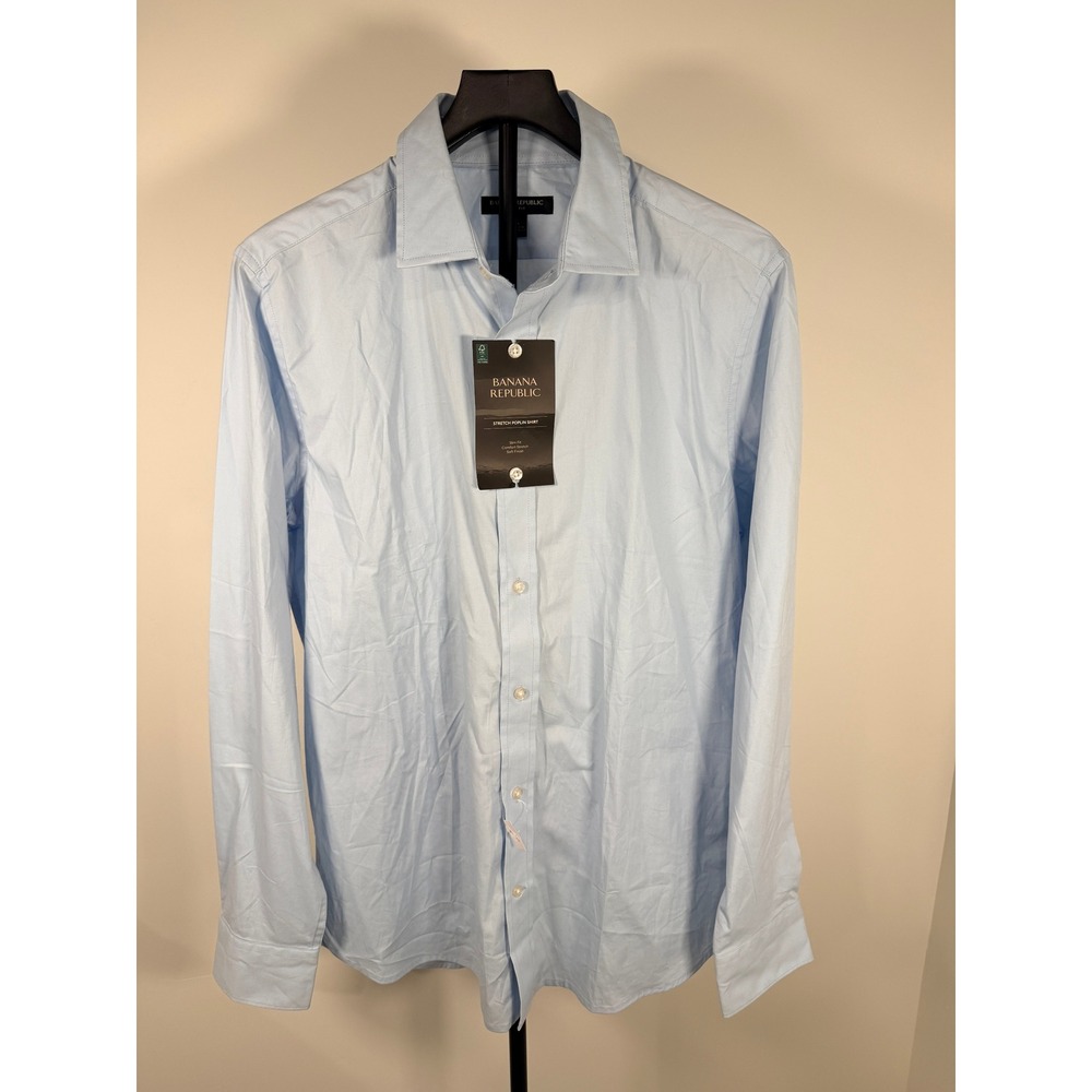 Banana Republic Mens Slim Fit Stretch Poplin Shirt Light Blue Large NWT 1781253
